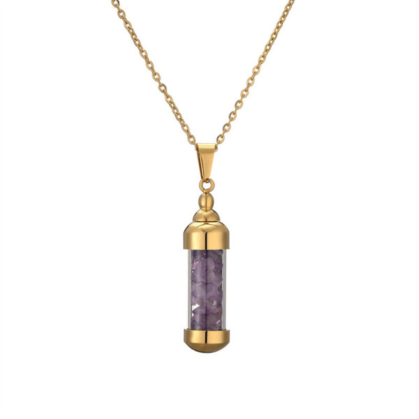 Wholesale Stainless steel necklace with a seven colored stone wish bottle that can be opened