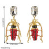 Wholesale Alloy Oil-Drop Inlaid Diamond Insect Earrings Red Green White Beetle Earrings