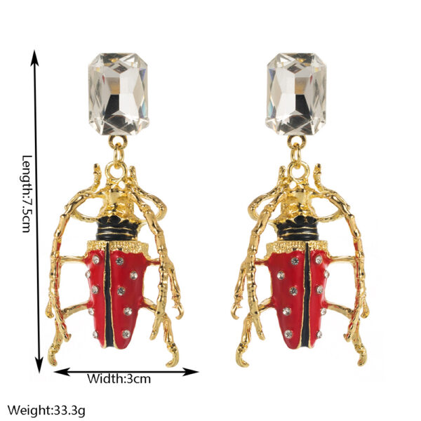 Wholesale Alloy Oil-Drop Inlaid Diamond Insect Earrings Red Green White Beetle Earrings
