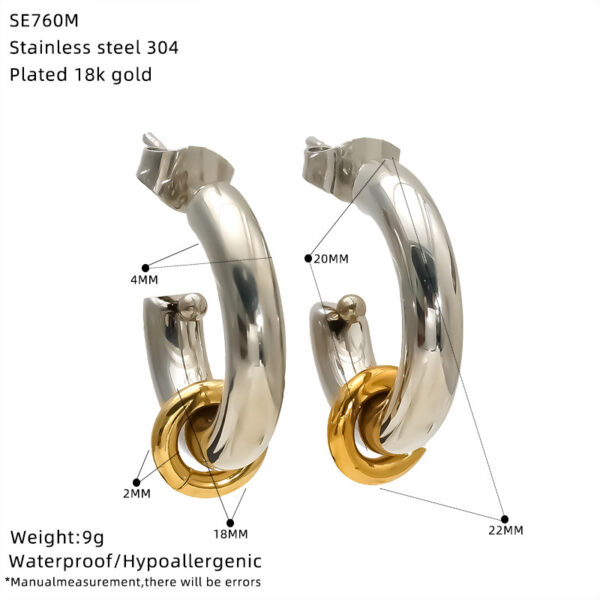 Wholesale Stainless Steel Color Matching C-Shaped Detachable Luxury Earrings
