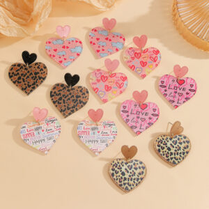 Wholesale Valentine's Day love pink leopard print glitter earrings