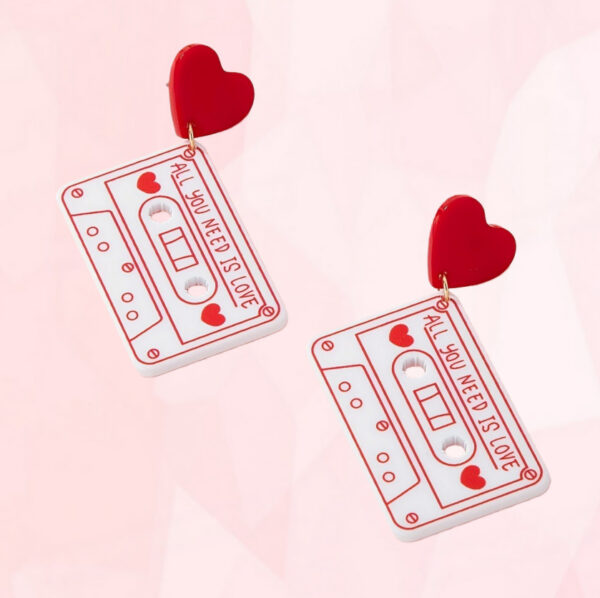 Wholesale Valentine's Day Heart-Shaped Acrylic Cassette Tape Earrings