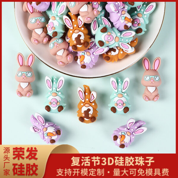 Wholesale 20pcs Easter Bunny 3D Silicone Beads Girl Handmade Jewelry Cartoon Glue Loose Beads