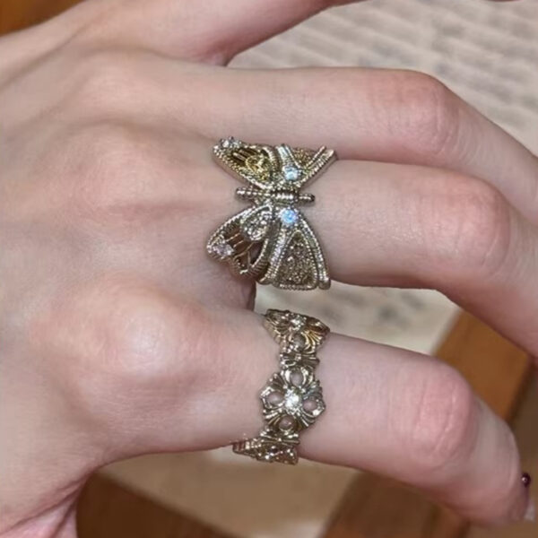 Wholesale Vintage mid-century style luxury filigree butterfly ring