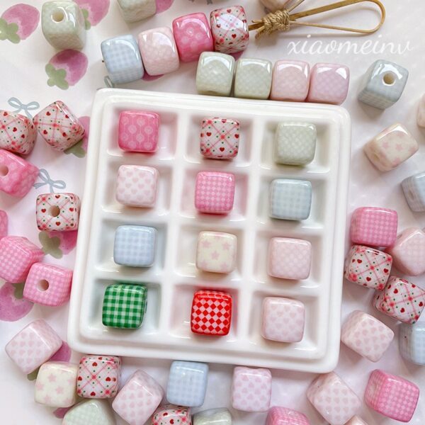 Wholesale 10pcs low saturation wave point heart block Acrylic Beads