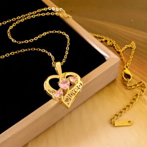 Xl416 full of love necklace golden main stone pink