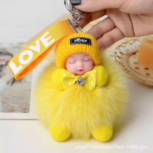 Bright yellow / Real fox fur 8cm hair balls