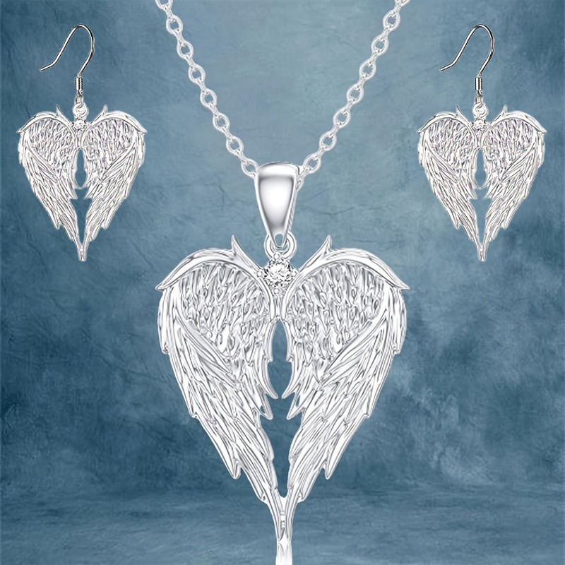 Wholesale Sier Angel Wings Heart Wings Necklace