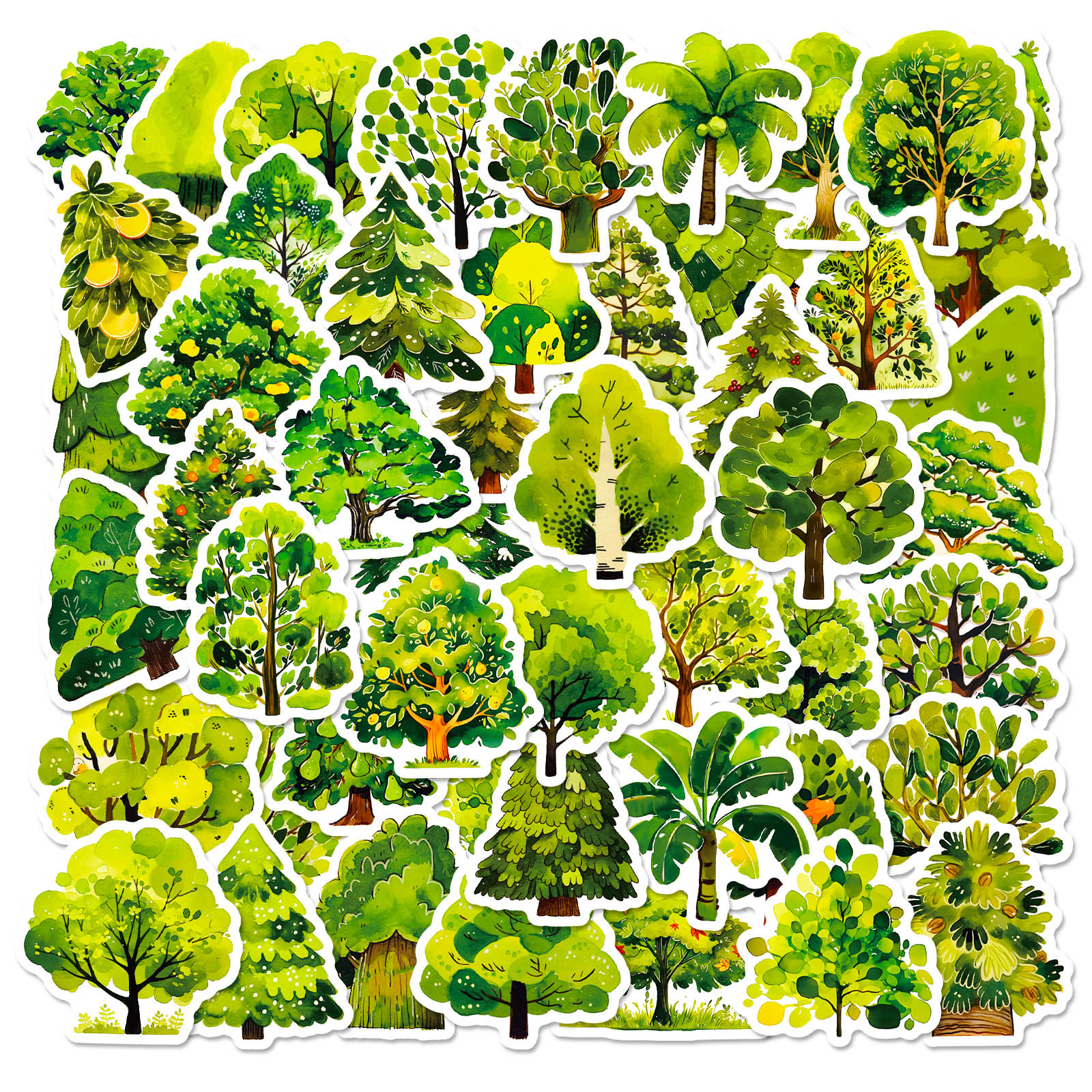 Wholesale 50 Cute Cartoon Green Trees Graiti Stickers
