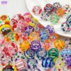 Wholesale Transparent hollow glass heart-shaped polka dot hand-painted flower beads