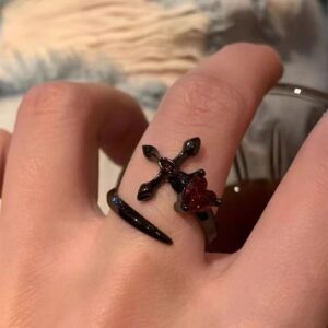 Dark diagonal cross flower ring