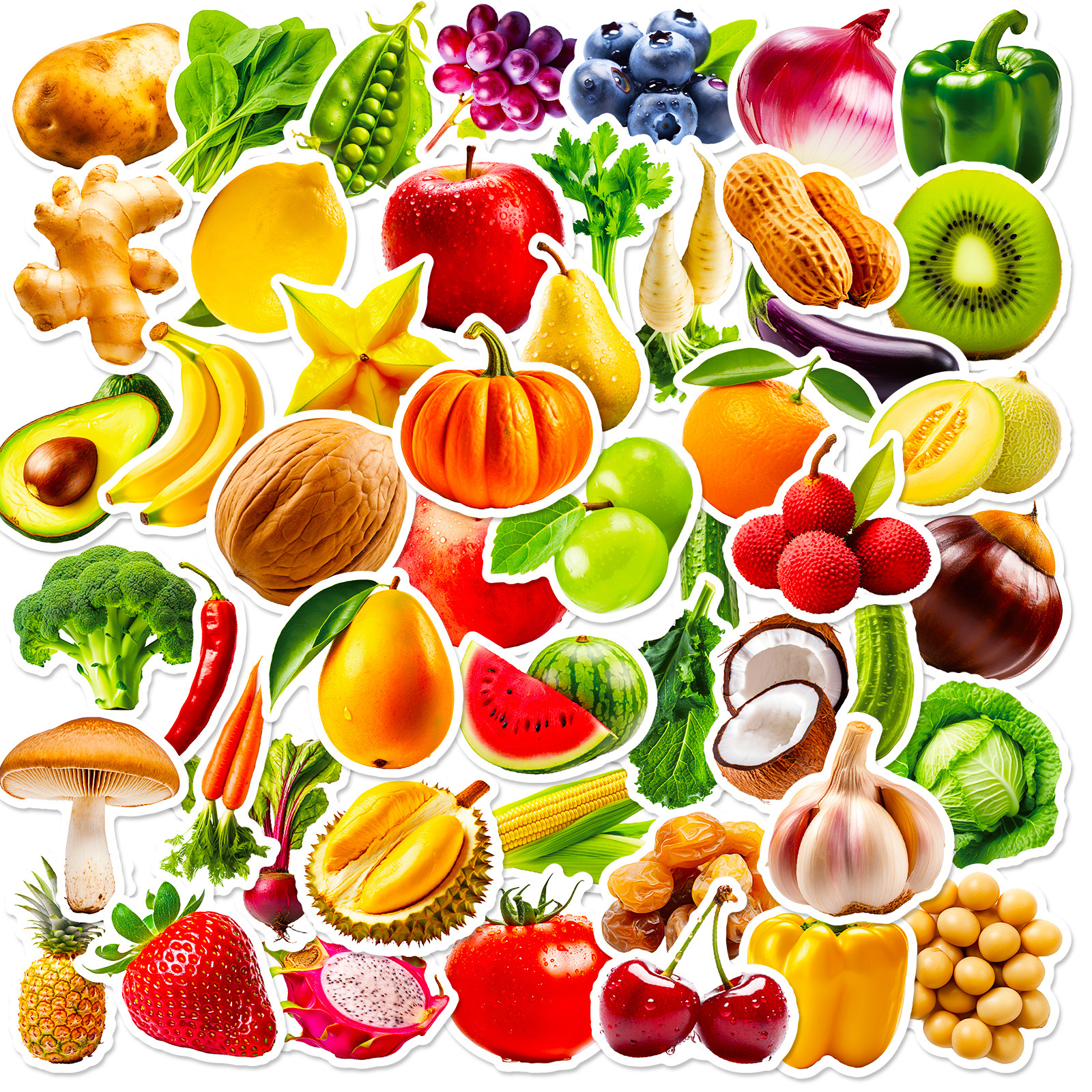 Wholesale 50 Cute Apple Banana Ft and Vegetable Cartoon Stickers