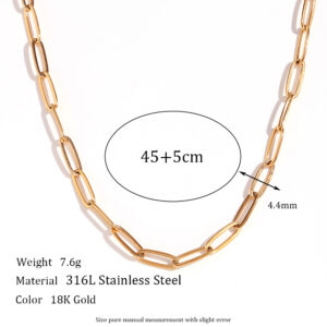 4.4mm paper clip chain-gold necklace -45cm +5cm