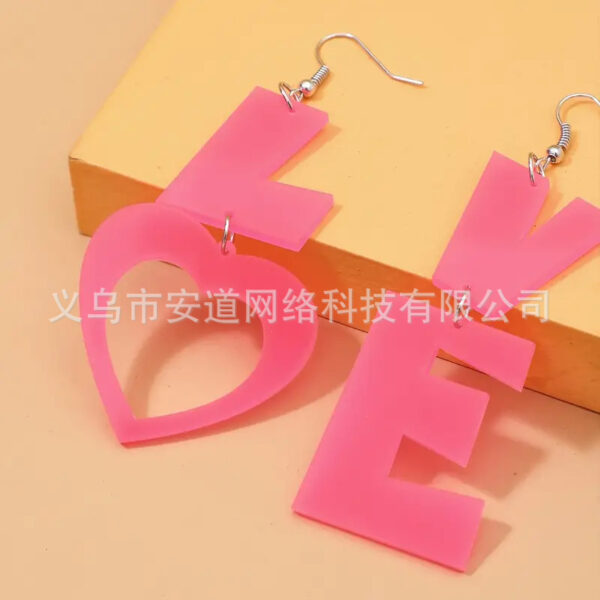 Wholesale Love Letter Acrylic Asymmetric Pink Heart Earrings Exquisite Heart-Shaped