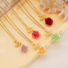 Wholesale Copper inlaid zircon rose crystal flower necklace