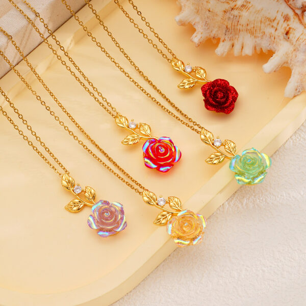 Wholesale Copper inlaid zircon rose crystal flower necklace