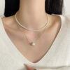 Wholesale Japanese and Korean Silver Brushed Heart Design Necklace Women's