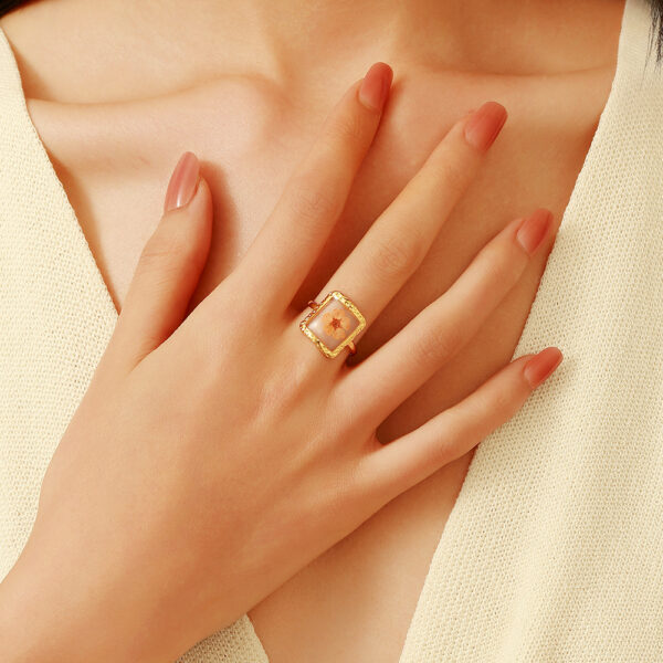 Wholesale Stainless Steel Ring Luxury Golden Dried Flowers Do Not Fade Ring