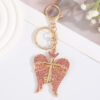 Wholesale Full Diamond Double Wing Cross Metal Keychain