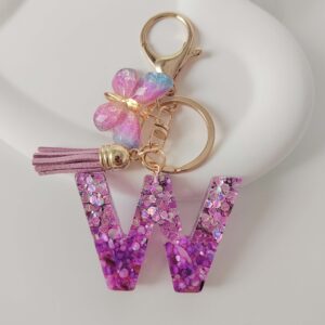 Purple letters-w / Purple letter keychain pendant