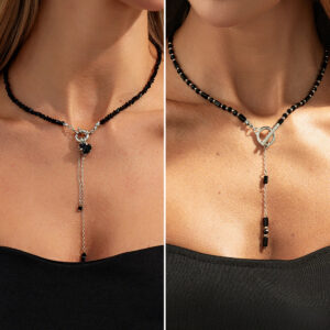 Wholesale Black crystal ot-clasp heart-shaped tassel necklace