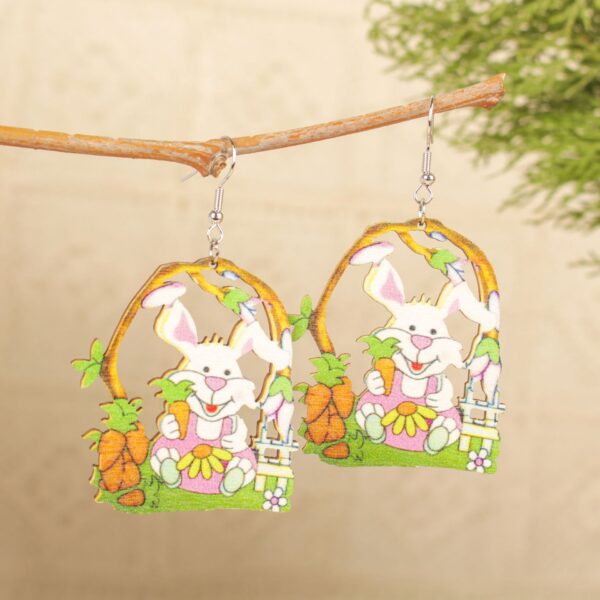 Wholesale Easter Rabbit Easter Egg Basket Splicing Wooden Earrings