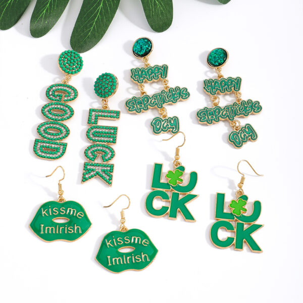 Wholesale St. Patrick's Day Green Letter Earrings