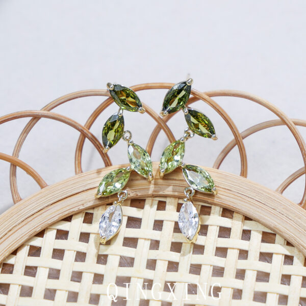 Wholesale Olive Green Gradient Zircon Leaf Earrings