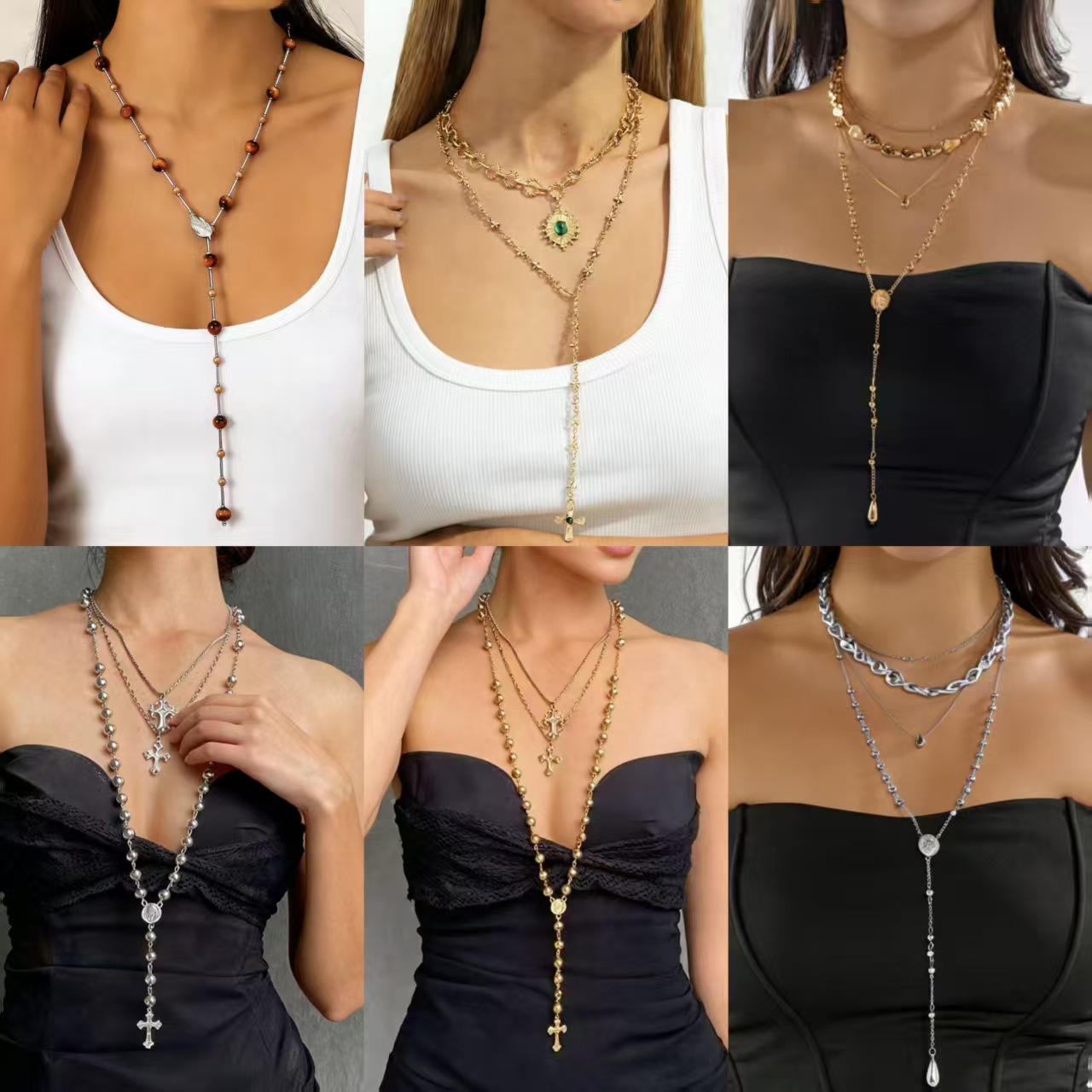 Wholesale Golden tearop shaped heart-shaped cross pendant necklace