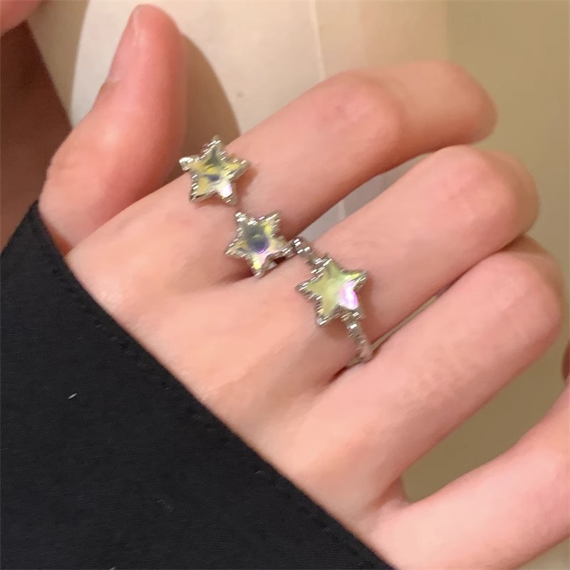 Wholesale Five inted star studded diamond pleated open ring