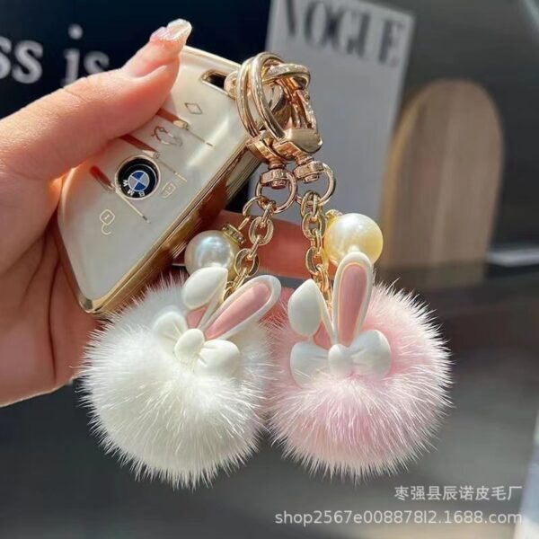 Wholesale Pink and white cute furball rabbit keychain