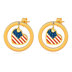 Wholesale Independence Day 12mm Round Cut Out Heart Flag Three-Color Oil Drop Earrings