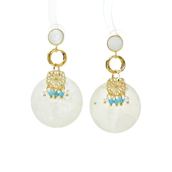 Wholesale Blue tassel turquoise shell Bohemian style earrings