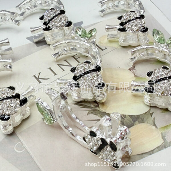 Wholesale Double-Sided Diamond-Encrusted Panda Bamboo Spacer Beads Loose Crystal Beads