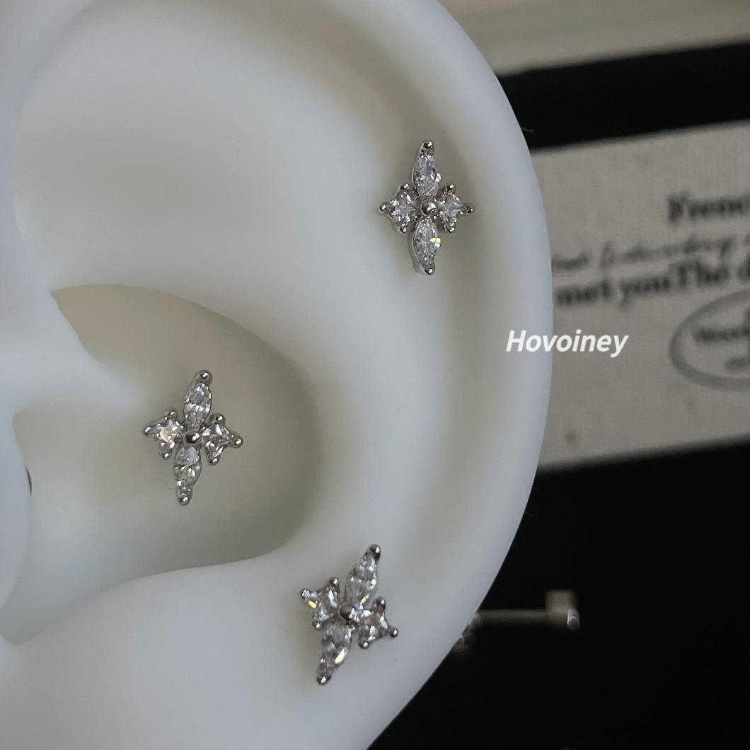 Wholesale Ser Flash Horse Eye Zircon Cross Titanium Steel Earrings