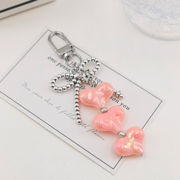 Wholesale Macaron-colored heart metal bow keychain