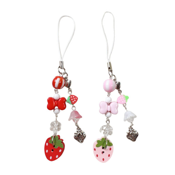 Wholesale Cartoon Cute Red Pink Wooden Strawberry Keychain