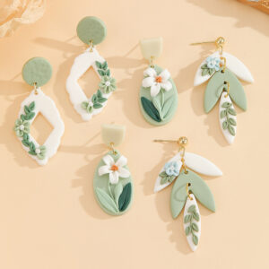 Wholesale Handmade Girl Forest Flower Soft Ceramic Earrings