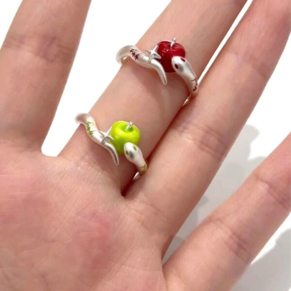 O1CN01N5p8ME1eElwohAiSY_2218382003840-0-cib Wholesale Apple and Snake Niche Design Sweet and Cool Cute Resin Ring Fashionable High-End Non-Fading Open Ring for Women