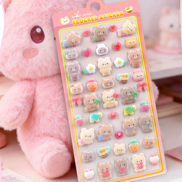 Wholesale Cute little nose rabbit animal 3D stereoscopic relief flocked sticker for children and girls' mobile phone decoration stickers