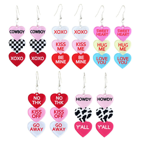 Wholesale Valentine's Day Text Candy Multi-colored Heart Acrylic Earrings