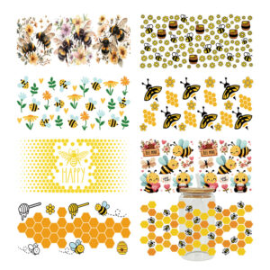 Wholesale Yellow Cartoon Busy Bee 16oz Cup UV DTF Wraps