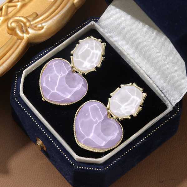 Wholesale Blue contrasting water ripple heart-shaped geometric earrings