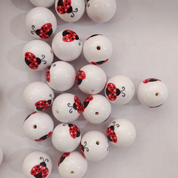 Wholesale 5pcs 20MM Acrylic Two-color Ladybug Print Beads