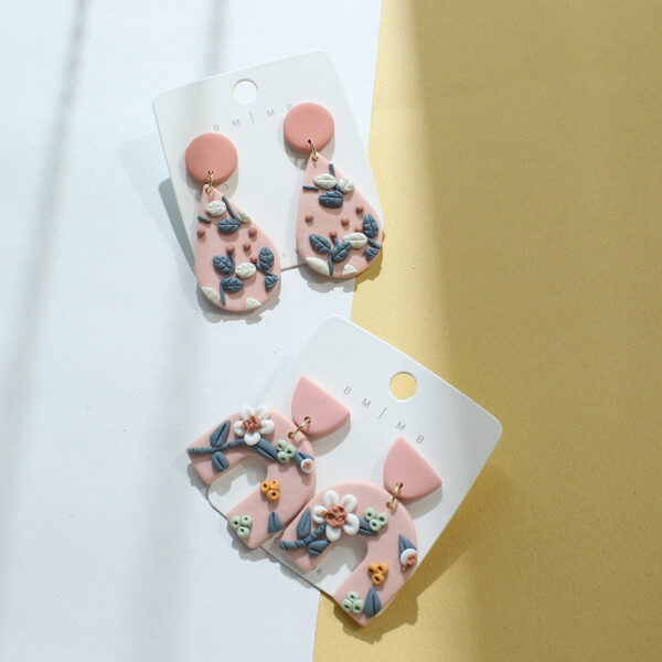 Wholesale New Clay Clay Earrings Handmade Earrings for Women Niche High-End Retro Elegant Soft Clay Polymer Earrings Geometry