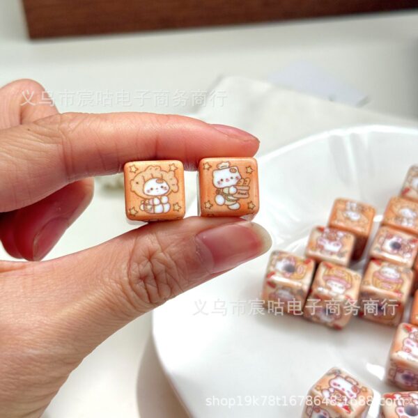 Wholesale 14m Acrylic Bread Kt Printed Square through Hole DIY Loose Beads Cartoon Bag Pendant Mobile Phone Chain Head Rope Aessories