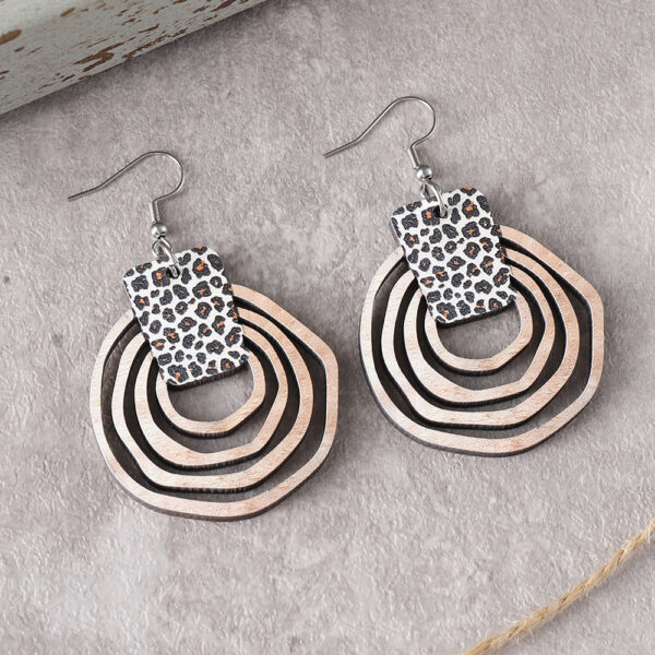 Wholesale Bohemian Gradient Hollow Pendant Wooden Double-sided Earrings Gift