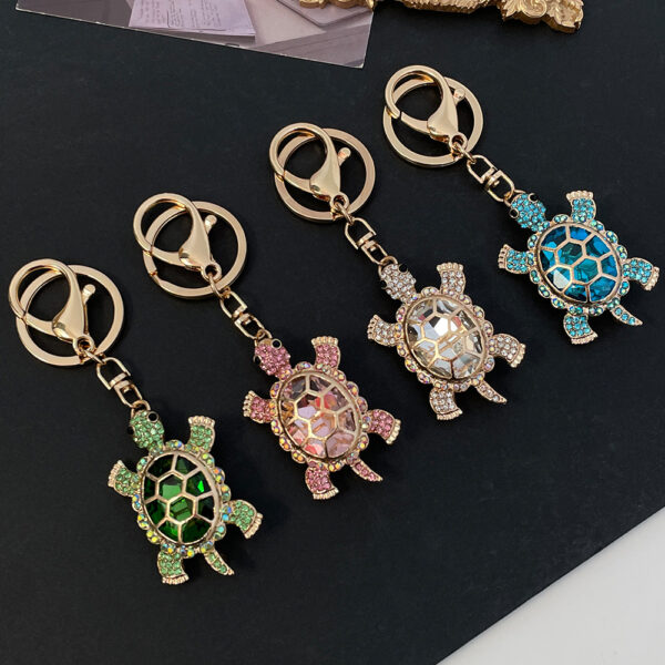 Wholesale Colorful Rhinestone Metal Cute Turtle Keychain