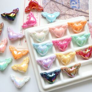 Wholesale 10pcs Colorful UV acrylic angel wings heart DIY Beads