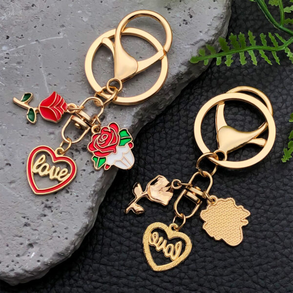 Wholesale Valentine's Day Red Love Heart Rose Keychain